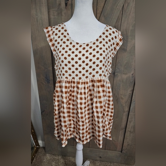 MATILDA JANE Feeling Collegiate Polka Dot and Checkered Babydoll Blouse.M NWT - Picture 5 of 13